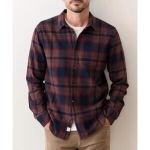 NEW MARINE LAYER tahoe flannel shirt in navy/burgundy plaid